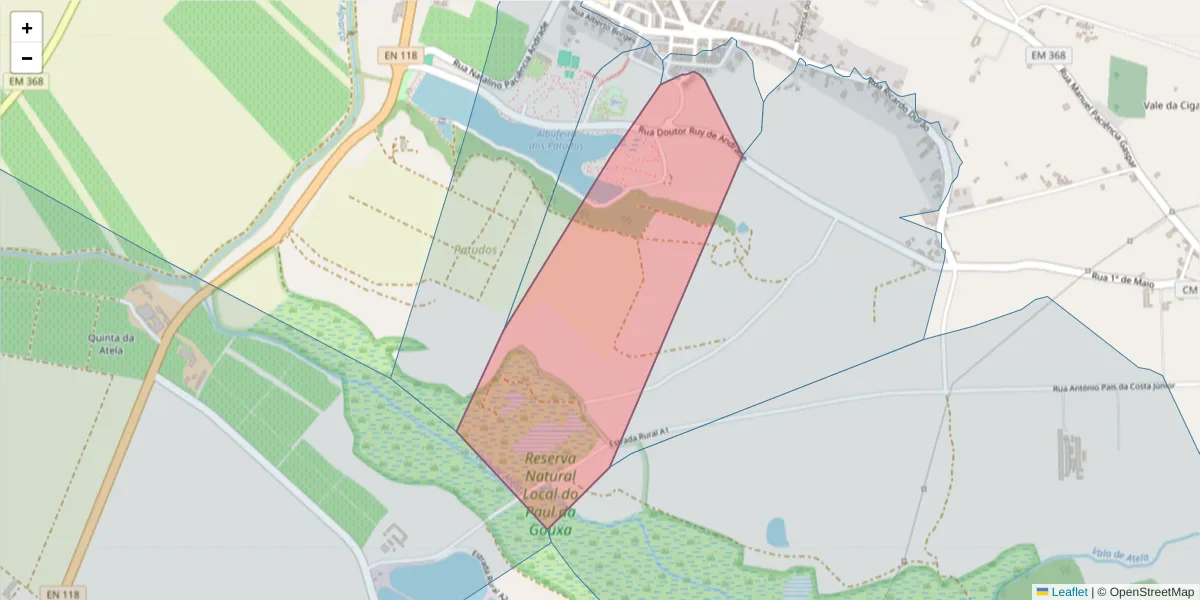 Mapa detalhado do código postal 2090-302 com limites, códigos postais vizinhos e agências dos correios