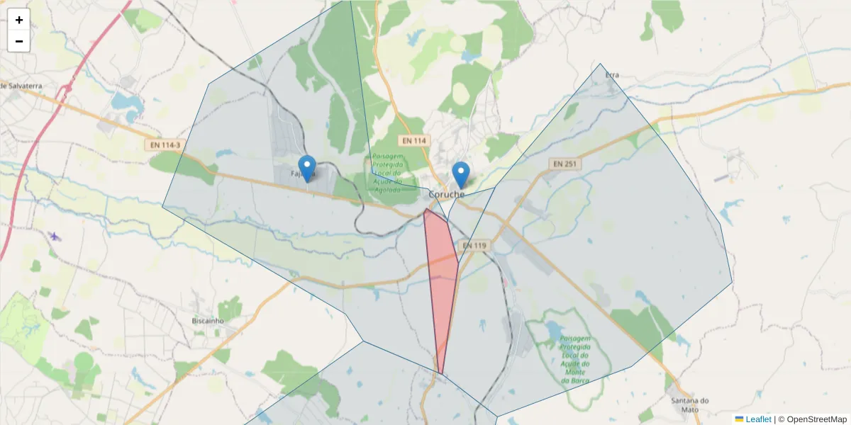 Mapa detalhado do código postal 2100-019 com limites, códigos postais vizinhos e agências dos correios