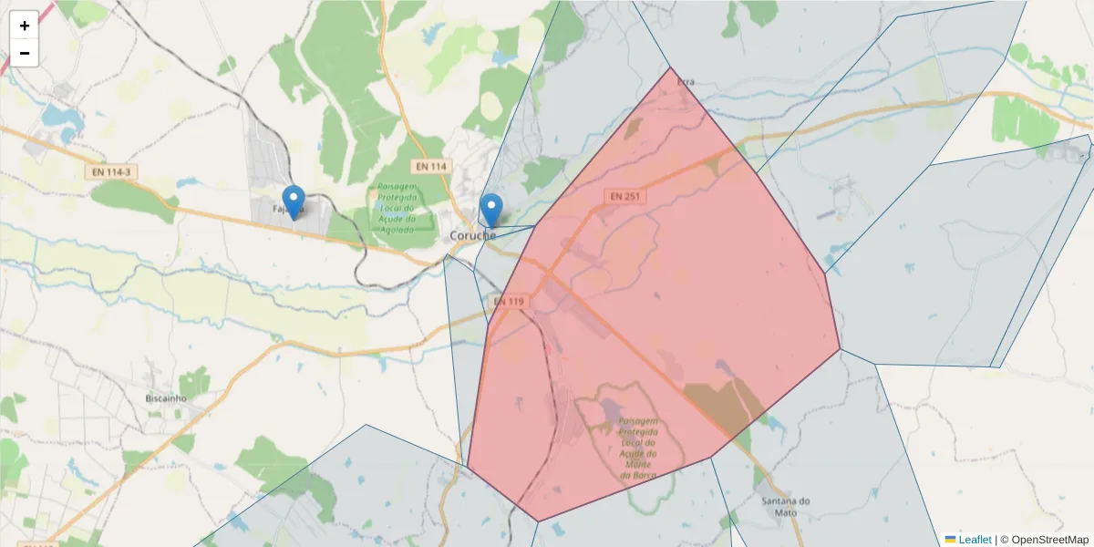 Mapa detalhado do código postal 2100-051 com limites, códigos postais vizinhos e agências dos correios