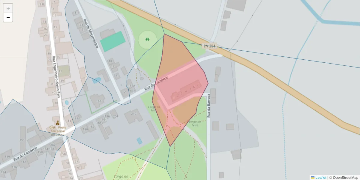 Mapa detalhado do código postal 2100-306 com limites, códigos postais vizinhos e agências dos correios
