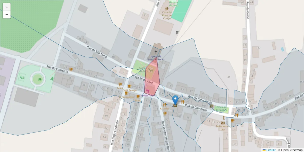 Mapa detalhado do código postal 2100-309 com limites, códigos postais vizinhos e agências dos correios