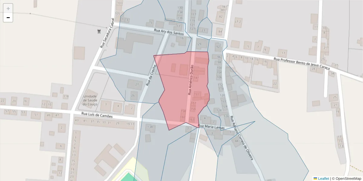 Mapa detalhado do código postal 2100-315 com limites, códigos postais vizinhos e agências dos correios