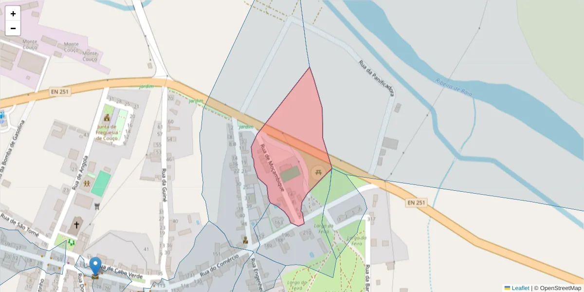 Mapa detalhado do código postal 2100-322 com limites, códigos postais vizinhos e agências dos correios