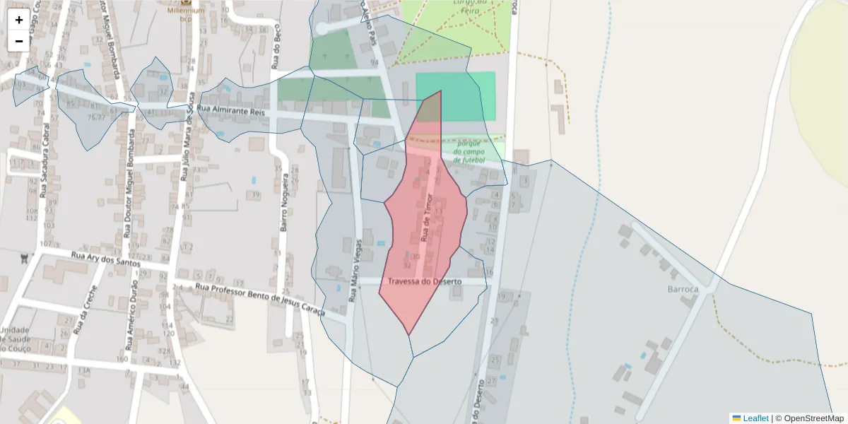 Mapa detalhado do código postal 2100-325 com limites, códigos postais vizinhos e agências dos correios