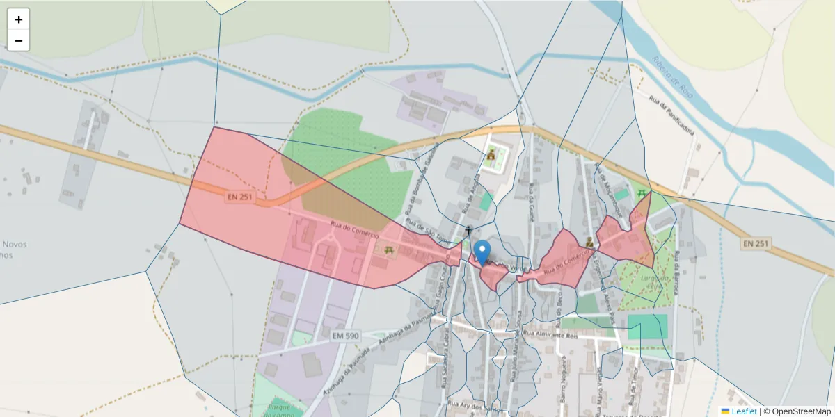 Mapa detalhado do código postal 2100-330 com limites, códigos postais vizinhos e agências dos correios