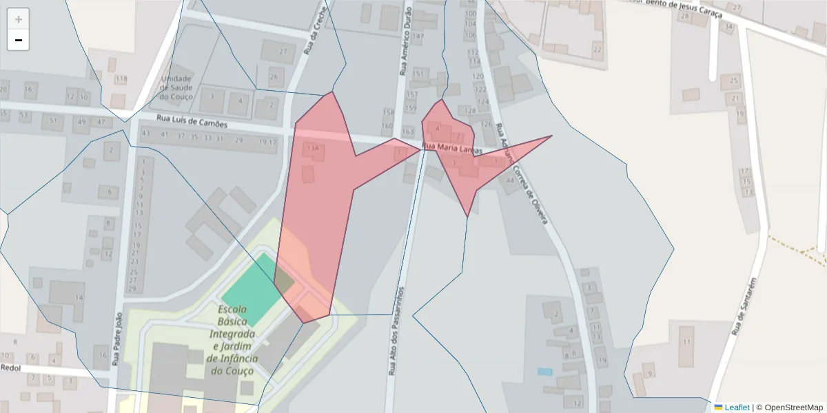 Mapa detalhado do código postal 2100-340 com limites, códigos postais vizinhos e agências dos correios