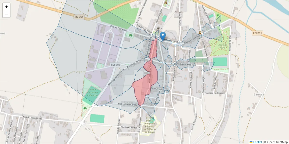 Mapa detalhado do código postal 2100-345 com limites, códigos postais vizinhos e agências dos correios