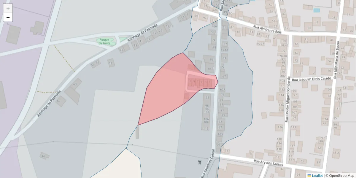 Mapa detalhado do código postal 2100-349 com limites, códigos postais vizinhos e agências dos correios