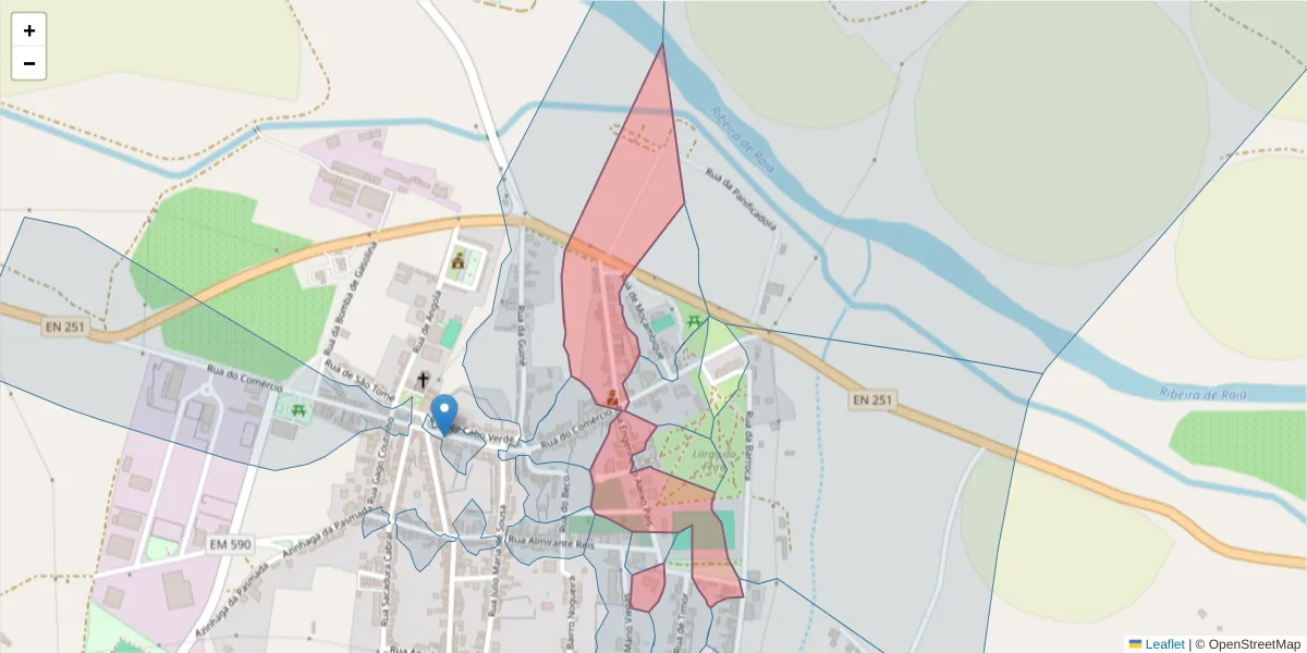Mapa detalhado do código postal 2100-353 com limites, códigos postais vizinhos e agências dos correios