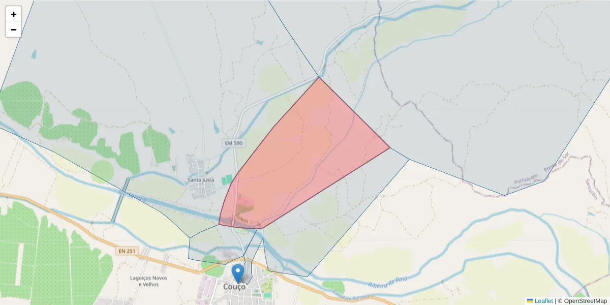 Mapa detalhado do código postal 2100-576 com limites, códigos postais vizinhos e agências dos correios