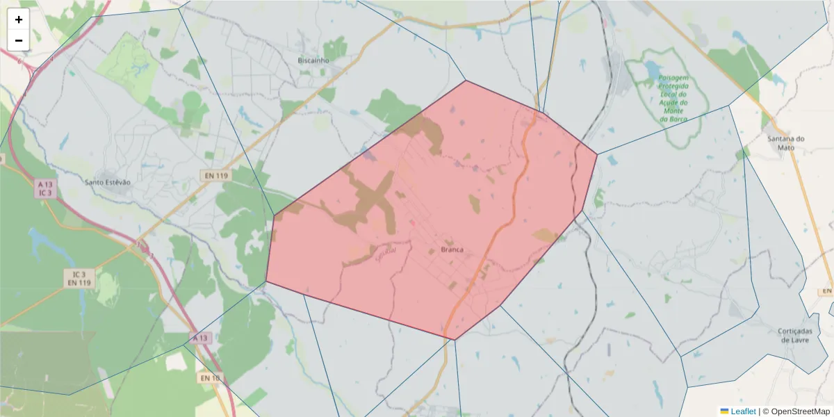 Mapa detalhado do código postal 2100-607 com limites, códigos postais vizinhos e agências dos correios