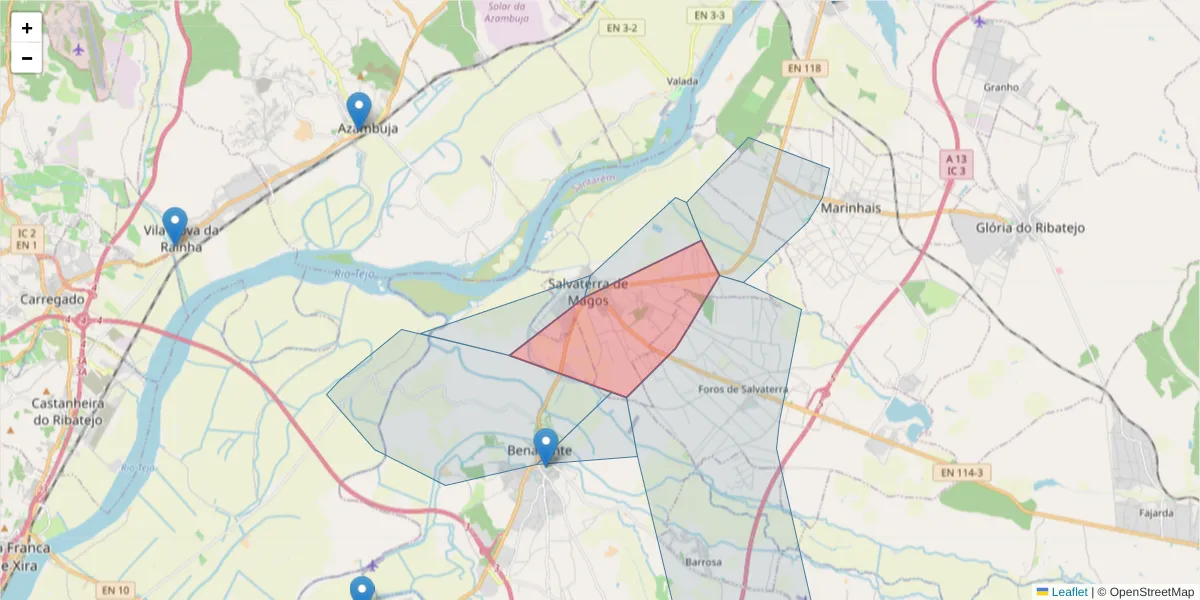 Mapa detalhado do código postal 2120-113 com limites, códigos postais vizinhos e agências dos correios