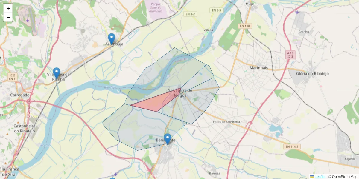 Mapa detalhado do código postal 2120-115 com limites, códigos postais vizinhos e agências dos correios