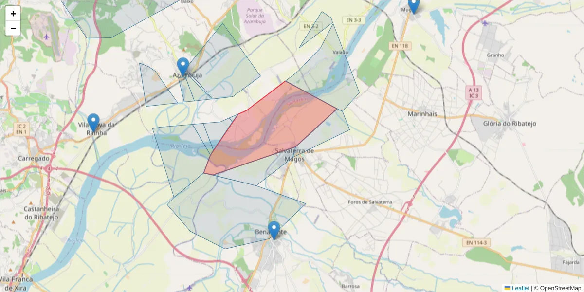 Mapa detalhado do código postal 2120-116 com limites, códigos postais vizinhos e agências dos correios