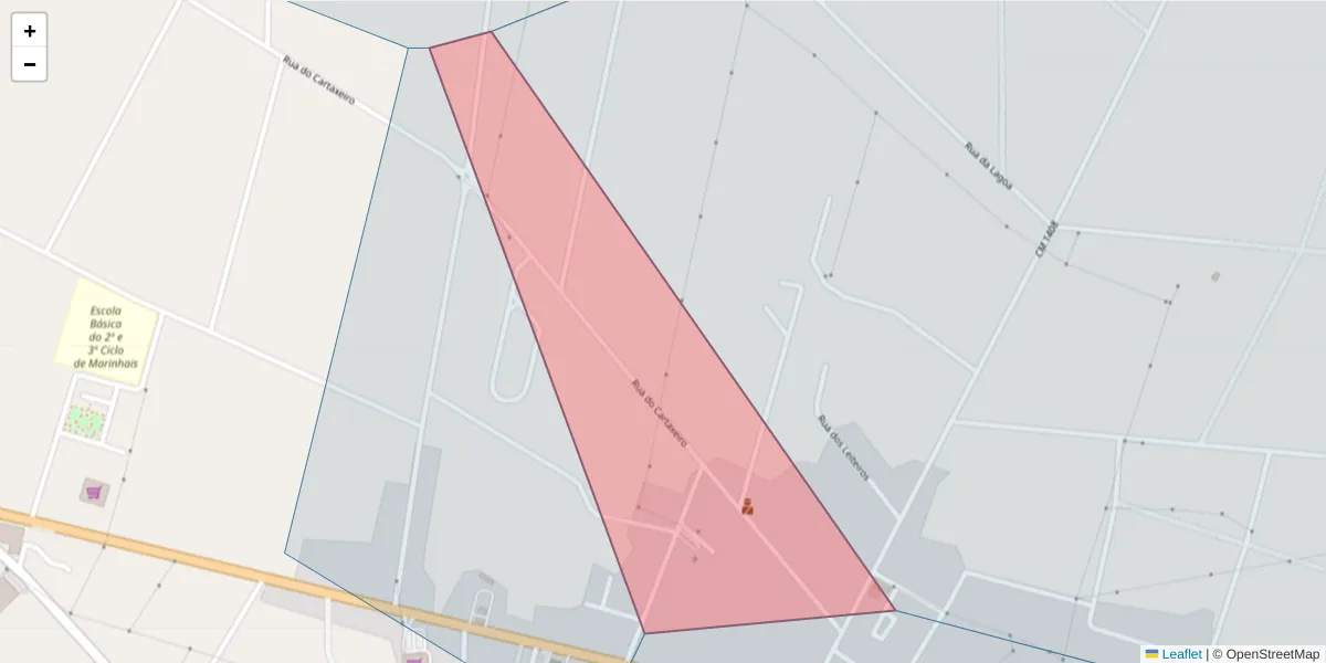 Mapa detalhado do código postal 2125-159 com limites, códigos postais vizinhos e agências dos correios