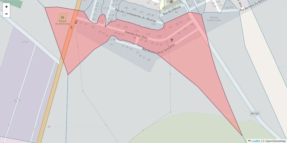 Mapa detalhado do código postal 2125-313 com limites, códigos postais vizinhos e agências dos correios
