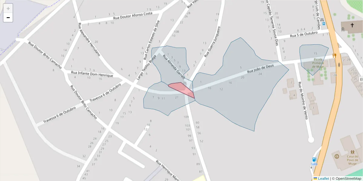 Mapa detalhado do código postal 2125-321 com limites, códigos postais vizinhos e agências dos correios