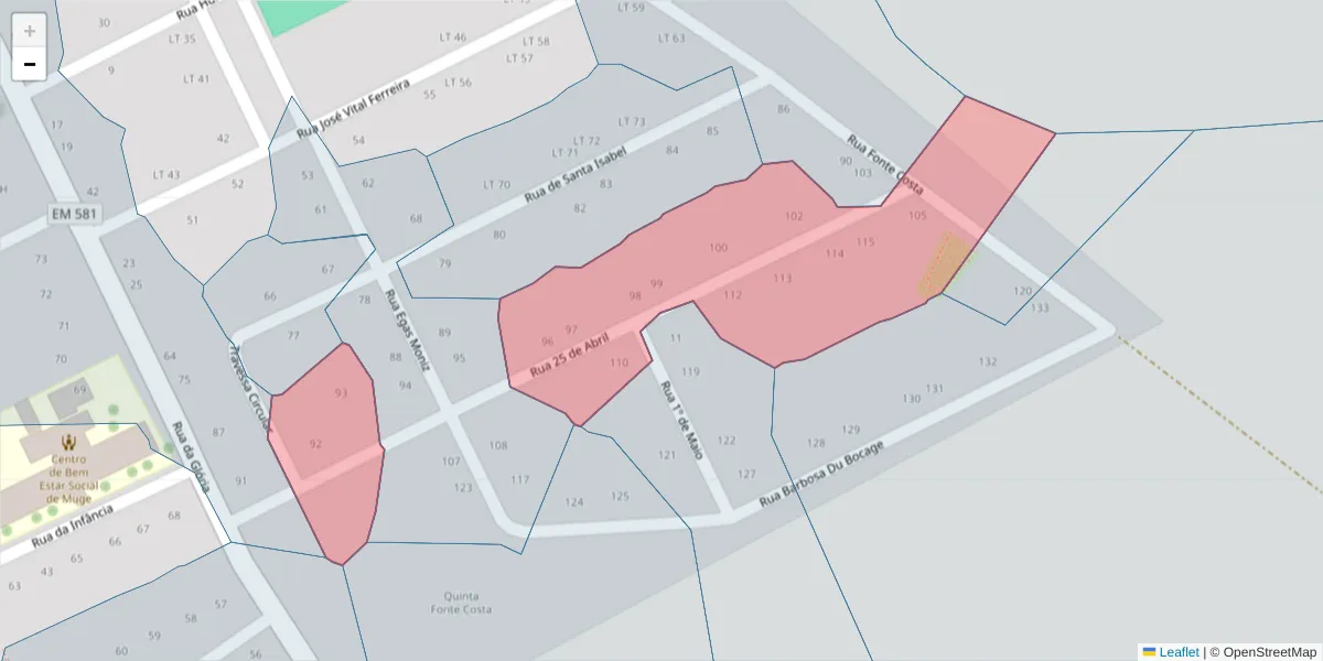 Mapa detalhado do código postal 2125-325 com limites, códigos postais vizinhos e agências dos correios