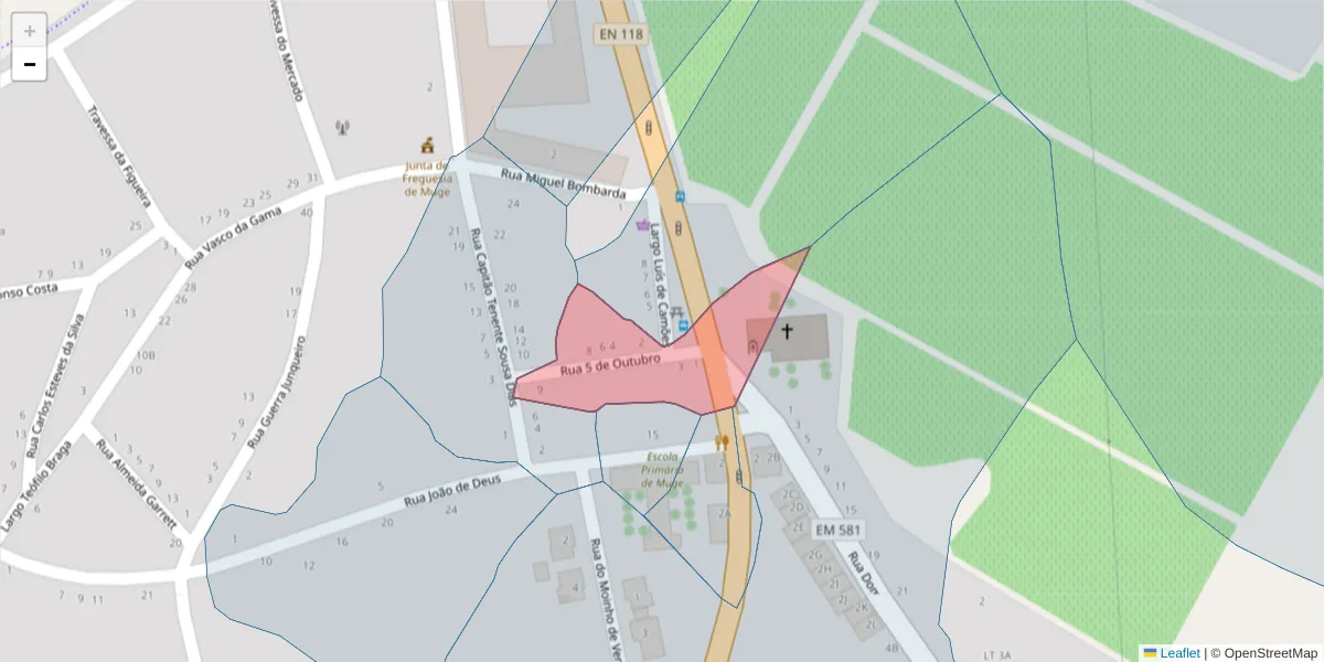 Mapa detalhado do código postal 2125-326 com limites, códigos postais vizinhos e agências dos correios