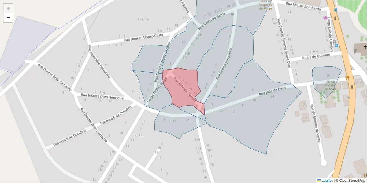 Mapa detalhado do código postal 2125-330 com limites, códigos postais vizinhos e agências dos correios