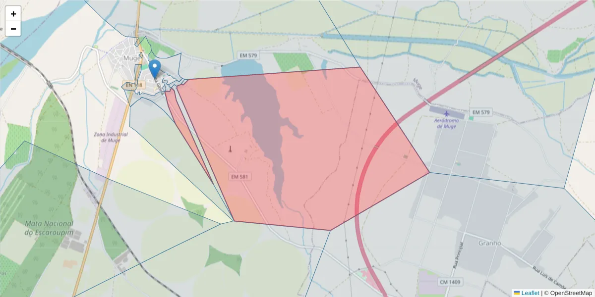 Mapa detalhado do código postal 2125-334 com limites, códigos postais vizinhos e agências dos correios