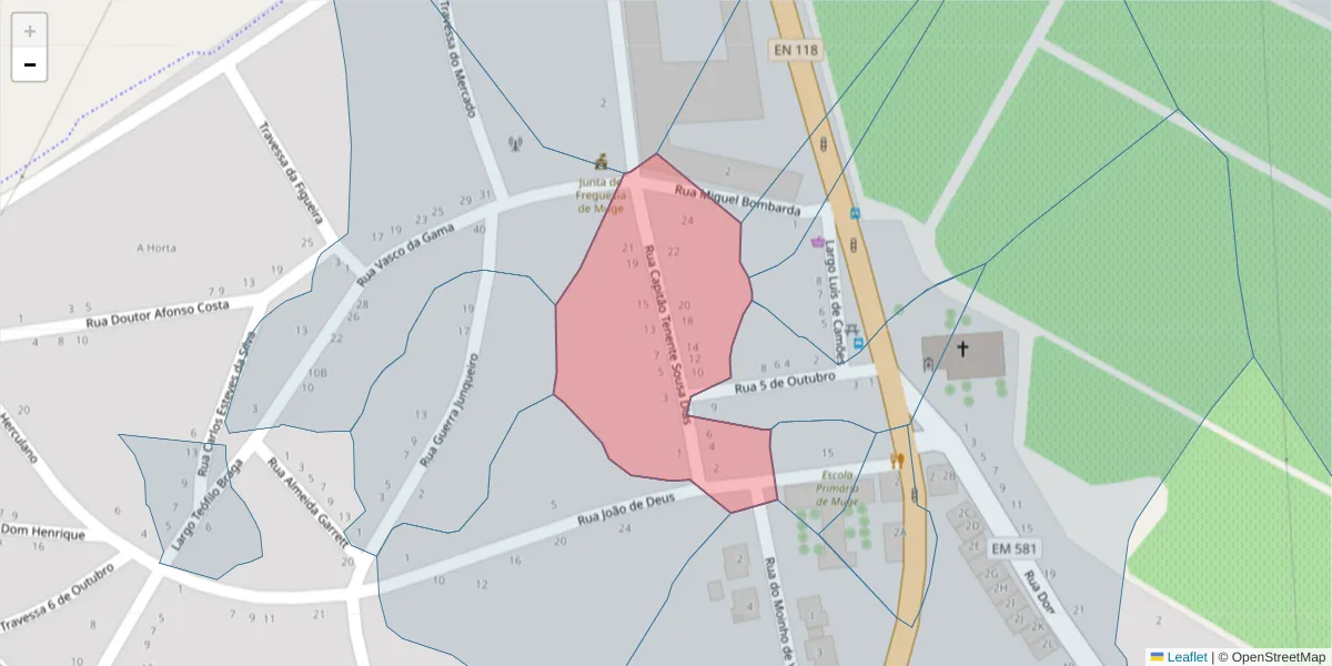 Mapa detalhado do código postal 2125-337 com limites, códigos postais vizinhos e agências dos correios