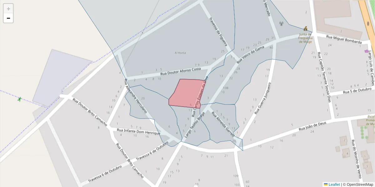 Mapa detalhado do código postal 2125-338 com limites, códigos postais vizinhos e agências dos correios