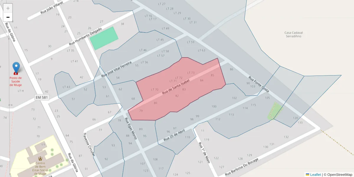 Mapa detalhado do código postal 2125-342 com limites, códigos postais vizinhos e agências dos correios