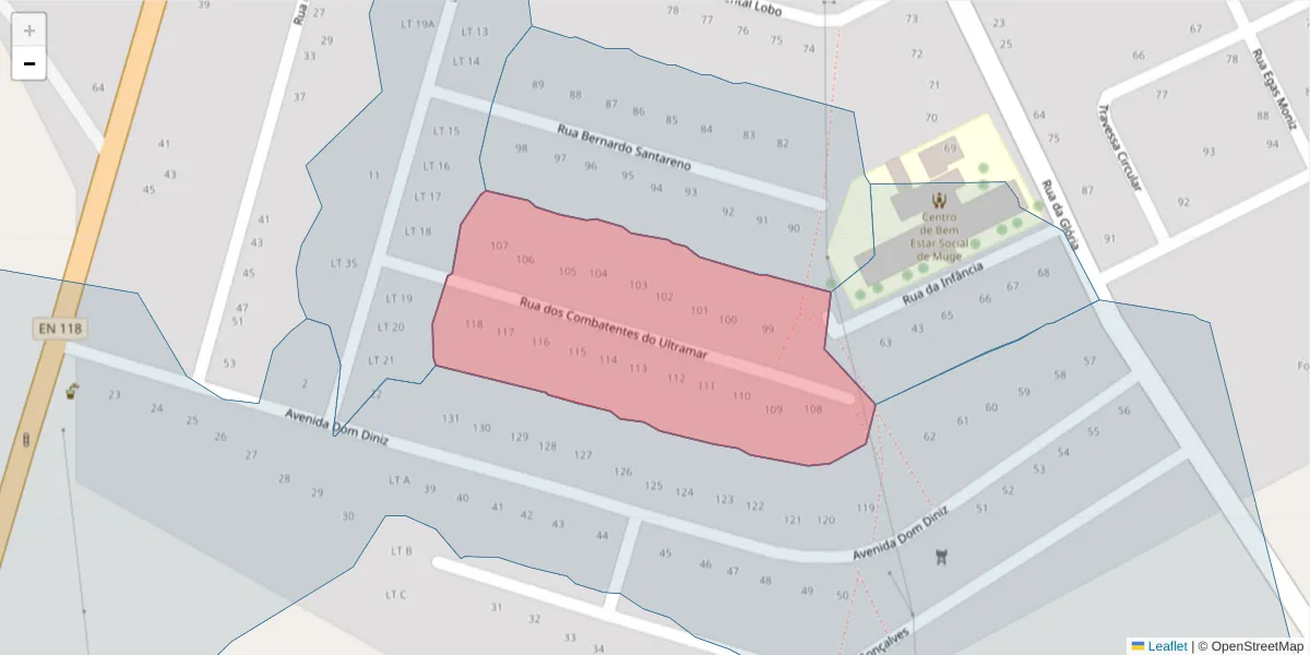 Mapa detalhado do código postal 2125-346 com limites, códigos postais vizinhos e agências dos correios