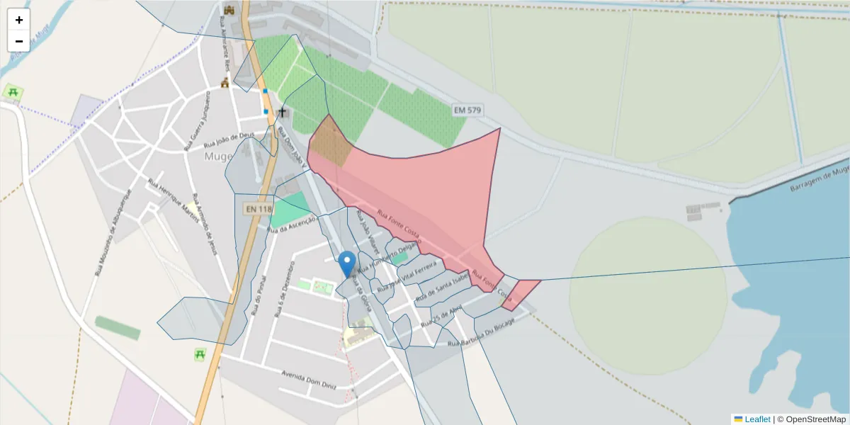 Mapa detalhado do código postal 2125-348 com limites, códigos postais vizinhos e agências dos correios