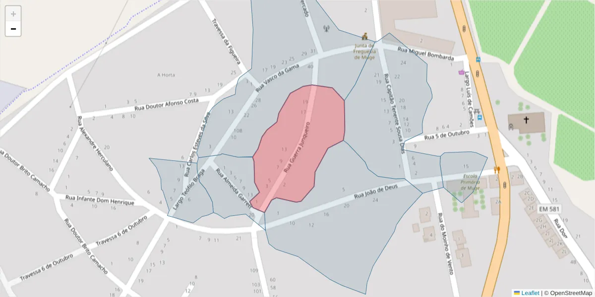 Mapa detalhado do código postal 2125-350 com limites, códigos postais vizinhos e agências dos correios