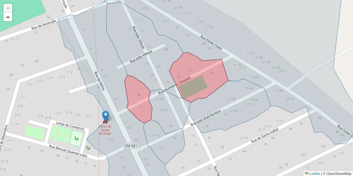 Mapa detalhado do código postal 2125-352 com limites, códigos postais vizinhos e agências dos correios
