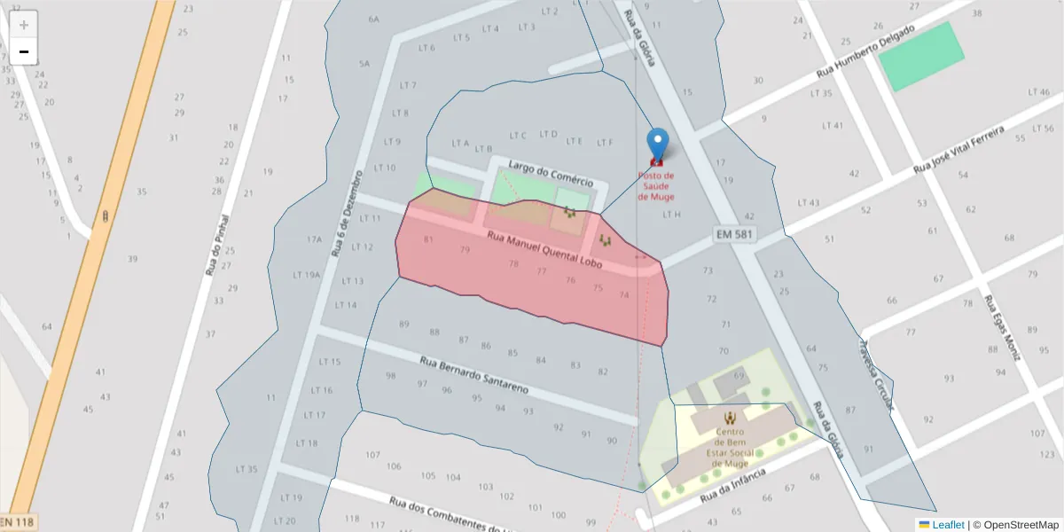Mapa detalhado do código postal 2125-358 com limites, códigos postais vizinhos e agências dos correios