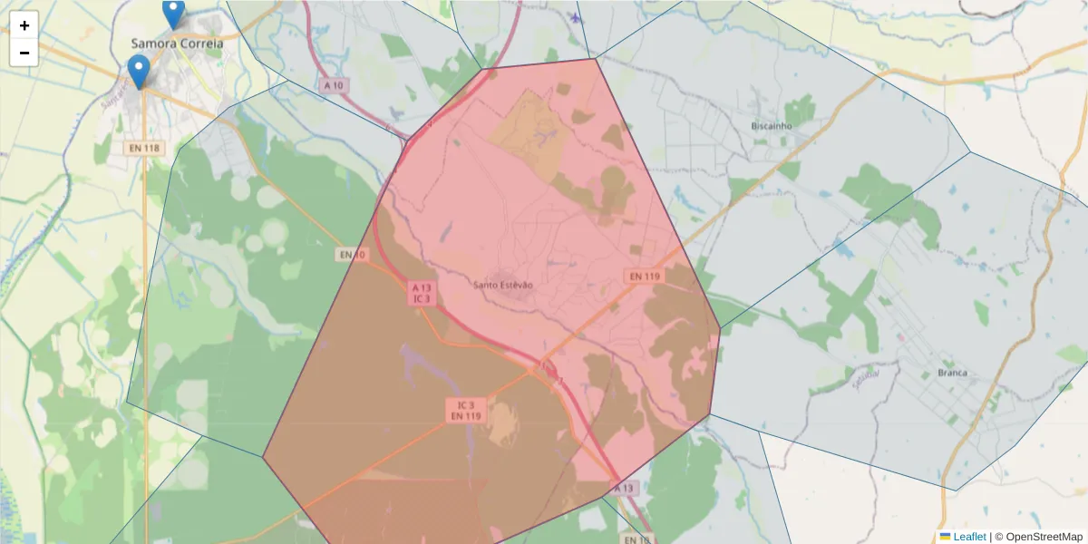 Mapa detalhado do código postal 2130-121 com limites, códigos postais vizinhos e agências dos correios