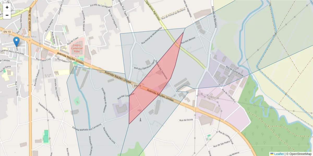 Mapa detalhado do código postal 2135-043 com limites, códigos postais vizinhos e agências dos correios