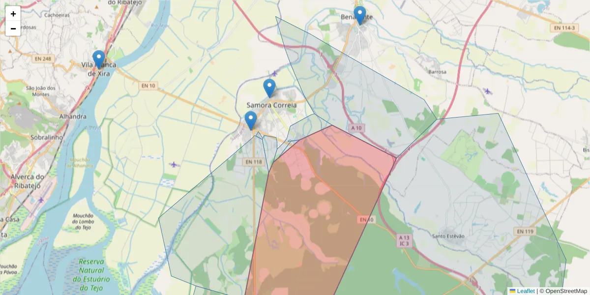 Mapa detalhado do código postal 2135-113 com limites, códigos postais vizinhos e agências dos correios