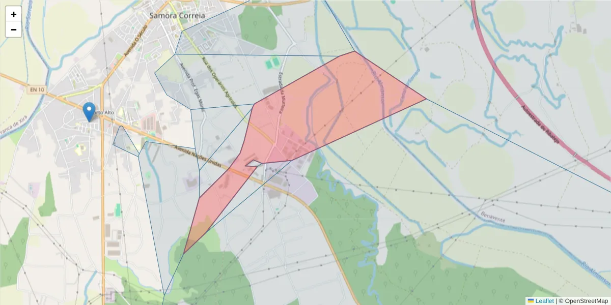 Mapa detalhado do código postal 2135-169 com limites, códigos postais vizinhos e agências dos correios