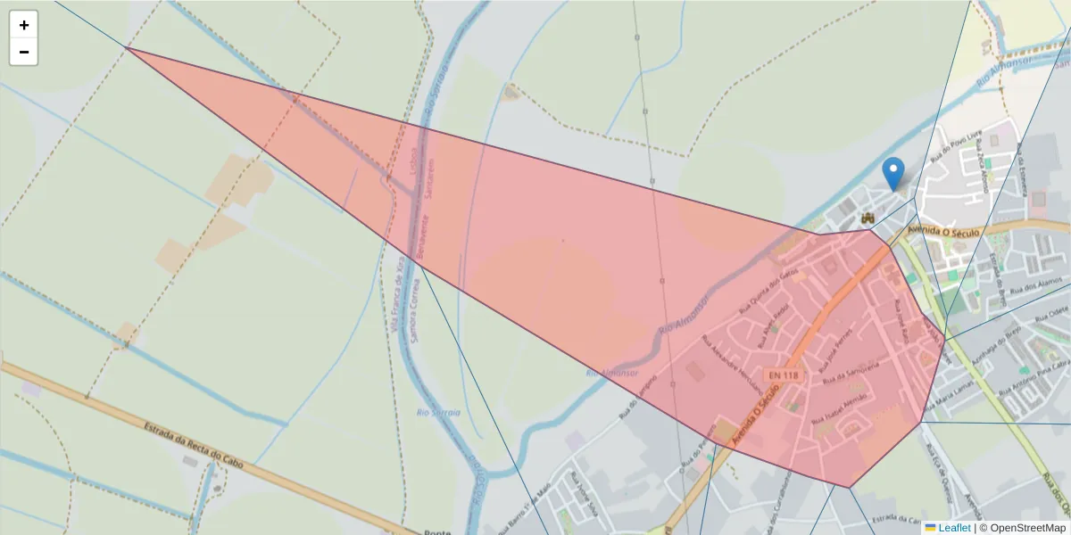 Mapa detalhado do código postal 2135-231 com limites, códigos postais vizinhos e agências dos correios