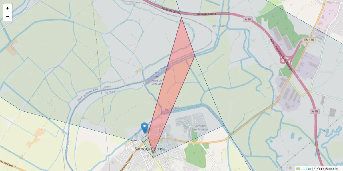 Mapa detalhado do código postal 2135-297 com limites, códigos postais vizinhos e agências dos correios