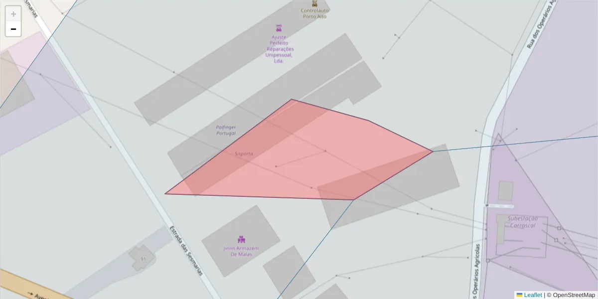 Mapa detalhado do código postal 2135-402 com limites, códigos postais vizinhos e agências dos correios