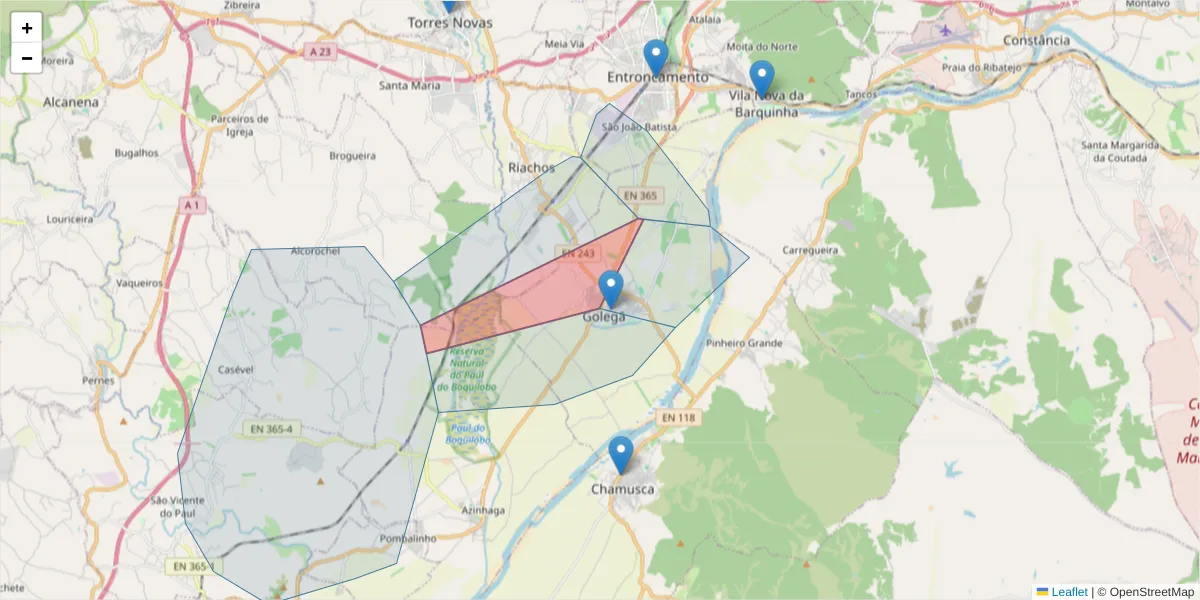 Mapa detalhado do código postal 2150-215 com limites, códigos postais vizinhos e agências dos correios