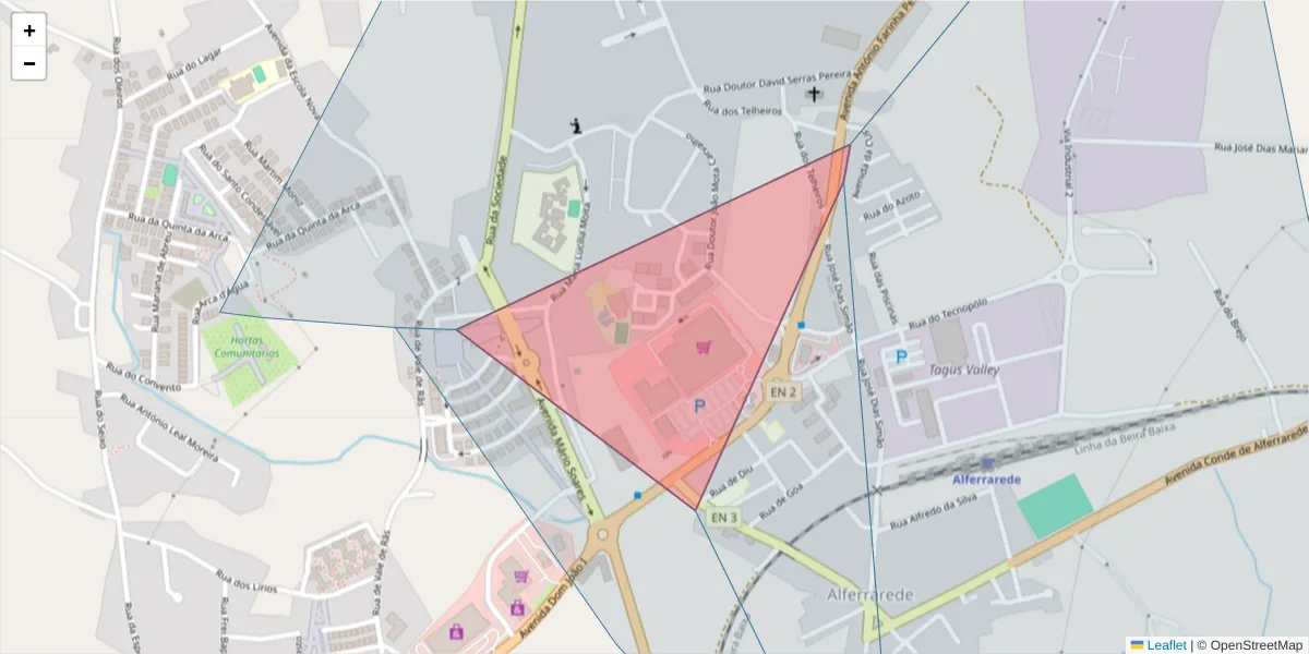 Mapa detalhado do código postal 2200-042 com limites, códigos postais vizinhos e agências dos correios