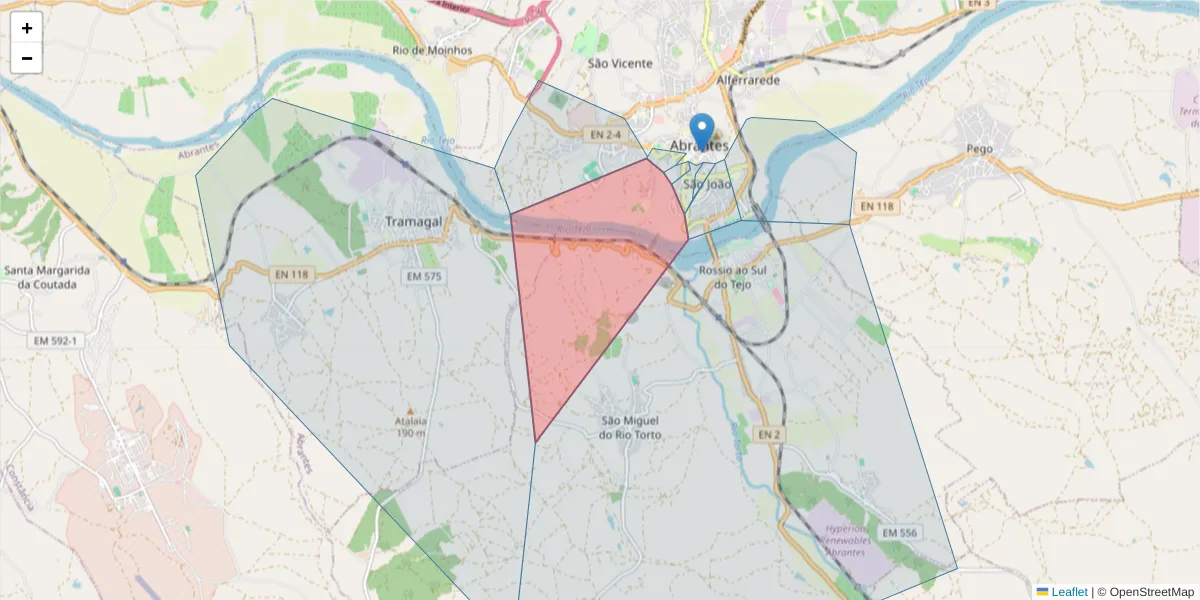 Mapa detalhado do código postal 2200-117 com limites, códigos postais vizinhos e agências dos correios
