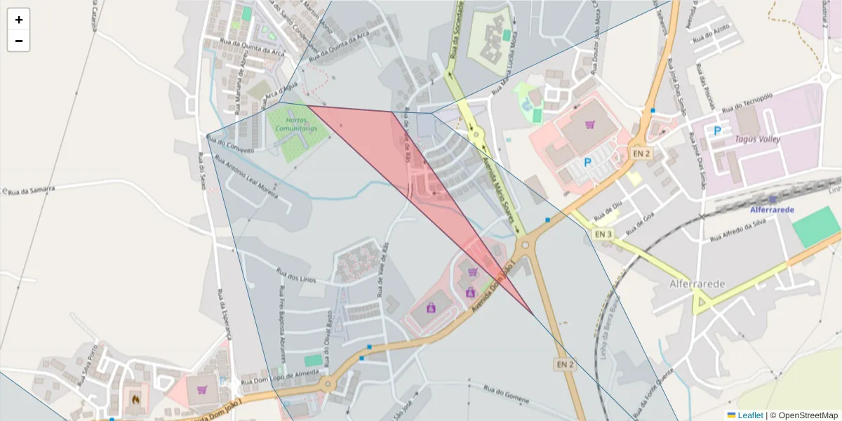 Mapa detalhado do código postal 2200-494 com limites, códigos postais vizinhos e agências dos correios