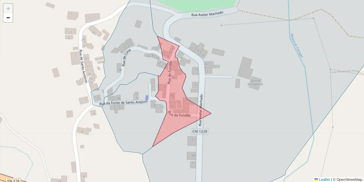 Mapa detalhado do código postal 2205-112 com limites, códigos postais vizinhos e agências dos correios