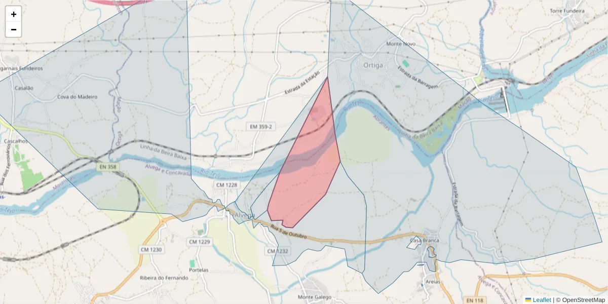 Mapa detalhado do código postal 2205-116 com limites, códigos postais vizinhos e agências dos correios