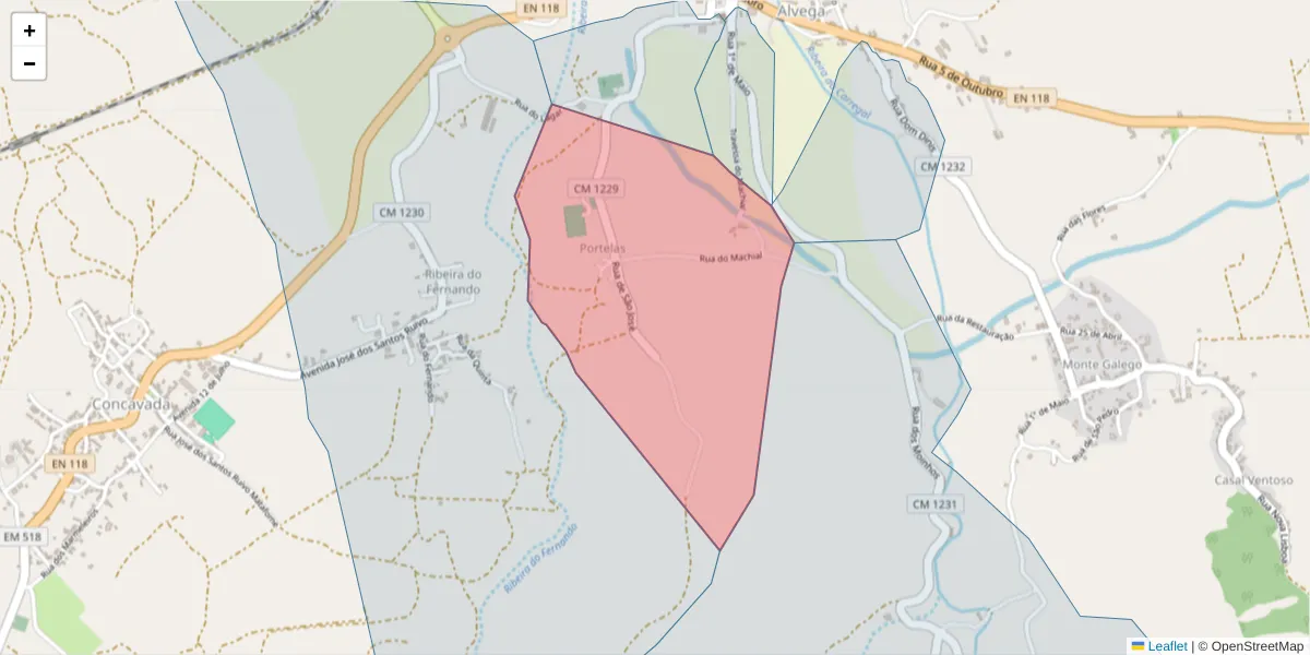 Mapa detalhado do código postal 2205-137 com limites, códigos postais vizinhos e agências dos correios