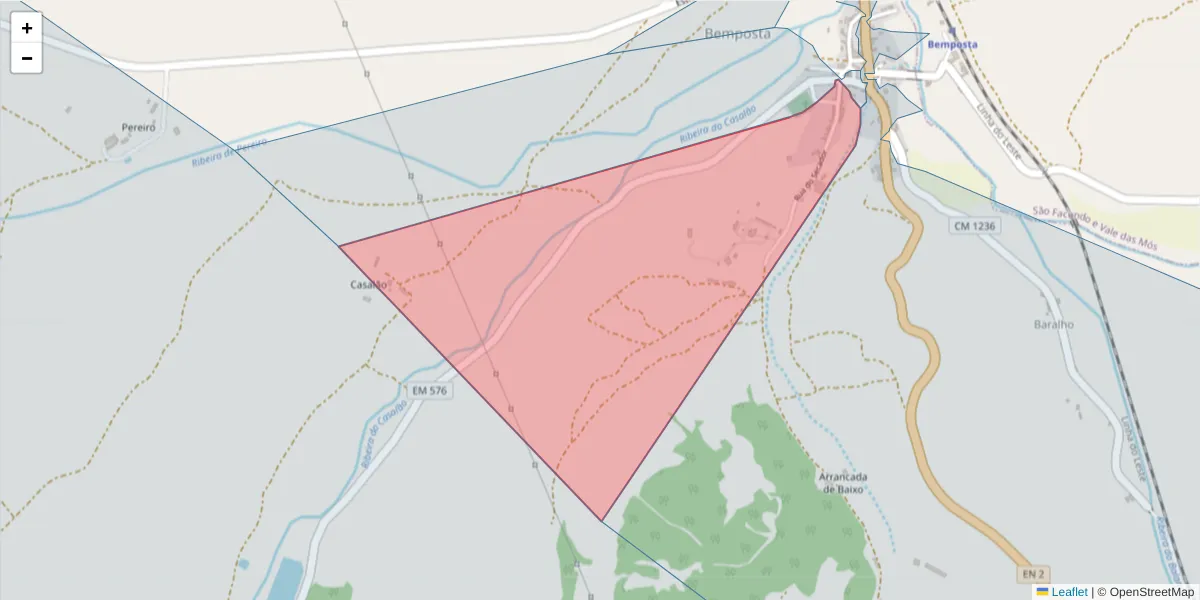 Mapa detalhado do código postal 2205-177 com limites, códigos postais vizinhos e agências dos correios
