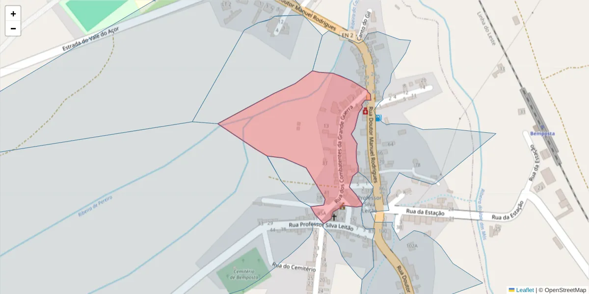 Mapa detalhado do código postal 2205-178 com limites, códigos postais vizinhos e agências dos correios