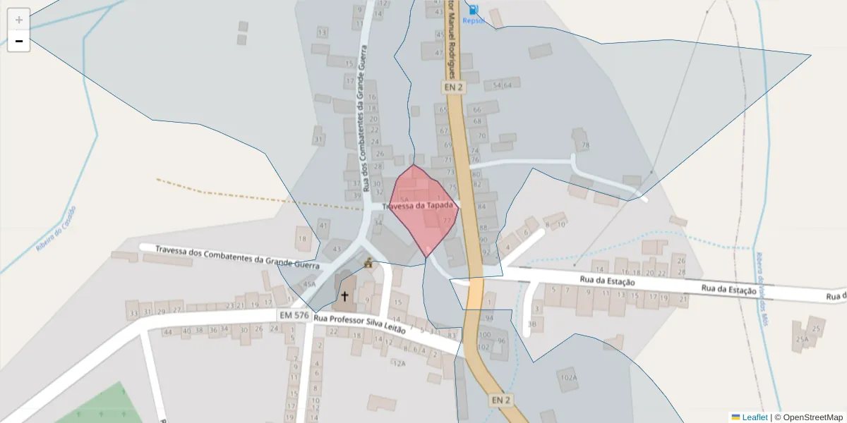 Mapa detalhado do código postal 2205-182 com limites, códigos postais vizinhos e agências dos correios